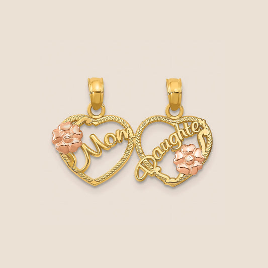 10K Gold Mother / Daughter Break-Apart Heart Pendants