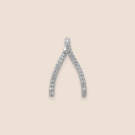 14K White Gold Diamond Wishbone Chain Slides